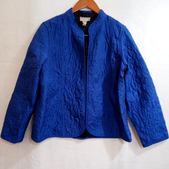 Chico's Royal Blue quilted open front cardigan jacket in size 2 (L) - Picture 1 of 6